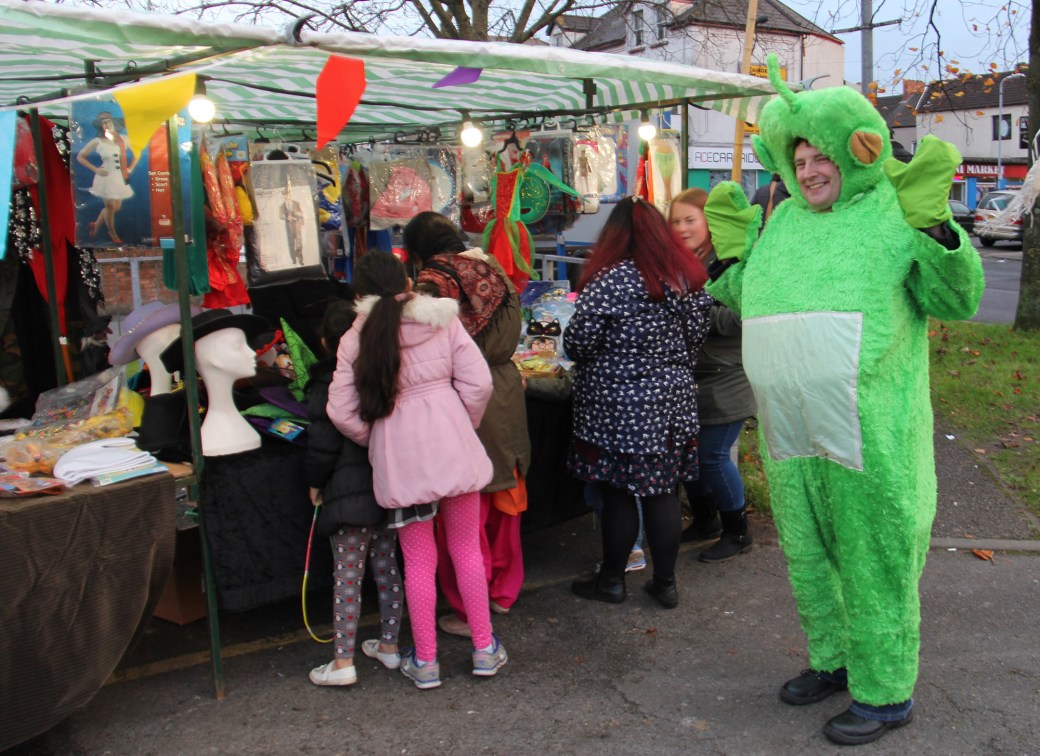 Maindee Xmas Market - stall and teletubby